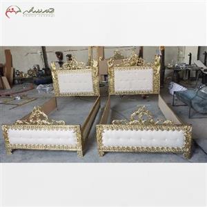 تخت خواب تک نفره طرح طاووس و بدنه برنز و چوب درجه یک رنگ پارچه به انتخاب مشتری