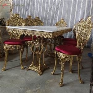 میز غذا خوری 8 نفره مدل ساطنتی بدنه برنزی و رویه سنگ مرمر کیفیت بی نظیر
