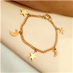 دستبند زنانه ماه و ستاره با زنجیر کارتیر ظریف جنس استیل کد ۱۳۳۷