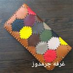 کیف پول چرم طبیعی چهل تکه پازل دست دوز  و جاکلیدی ماهی چرمی ست کد 15