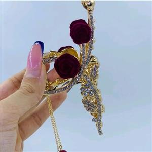 کلیپس نگین دار گل روز آویز دار