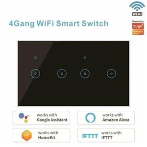 کلید لمسی هوشمند 4 پل wifi کلید برق 4 پل هوشمند tuya ضداب ضدخش با دستیارصوتی خانه هوشمند سازی