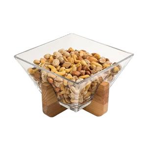 آجیل خوری شیشه ای پایه چوبی