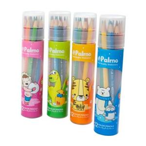 مدادرنگی 12 رنگ پالمو palmo کیفیت عالی درجه یک قوطی استوانه ای پلاستیکی