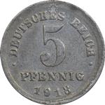 سکه 5 فینیگ 1918J ویلهلم دوم - EF45 - آلمان