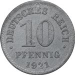 سکه 10 فینیگ 1921 ویلهلم دوم - EF - آلمان