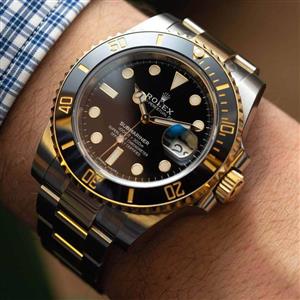 ساعت رولکس مردانه سابمارینر صفحه مشکی بند نقره ای طلایی Rolex Submariner