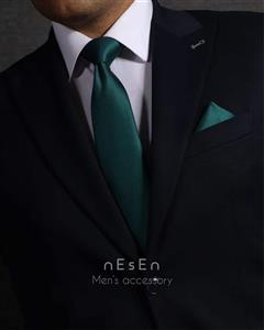 ست کراوات و دستمال جیب مردانه نسن | سبز کله‌غازی ساده (جودون) S46 