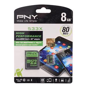 کارت حافظه PNY ،microSD 8GB همراه با اداپتور 