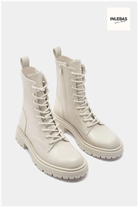 بوت چرم زنانه ساق بلند بند دار اصل Pull & Bear مدل 11486240