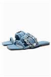 صندل اورجینال زنانه برند زارا Zara مدل DENIM FLAT SLIDER SANDALS WITH BUCKLE کد 2648/210