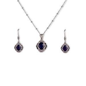 نیم ست یاقوت کبود نقره مدل کریستالین کد 068