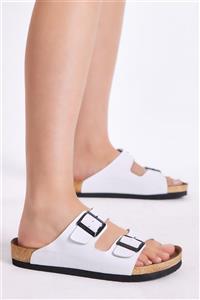 tonny black دمپایی  سفید کفی راحت دوبل سگک نبوک