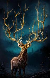 تابلو بوم طرح گوزن شاخ دار کد 1