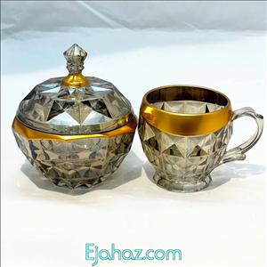 قندان بلور شامپاینی آکوامارین لب طلا اکلیلی