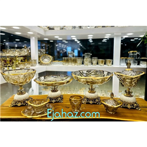 سرویس پذیرایی بلور بوگاتی شامپاینی لب طلا اکلیل 6 نفره