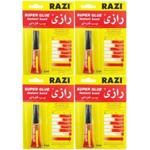 چسب قطره ای رازی مدل Super Glue حجم 3 میلی لیتر بسته 4 عددی Razi Instant Bond Adhesive 3ml 