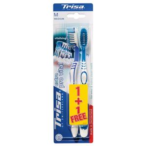 مسواک تریزا مدل Pro Vital با برس متوسط بسته 2 عددی Trisa Pro Vital Medium Toothbrush 2Pcs