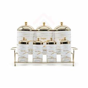 استند چای خوری ۸ پارچه سفید درب طلایی سام ست مدل ماربل