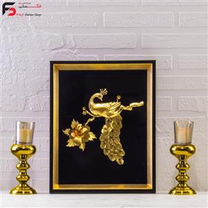 تابلو ورق طلا طاووس