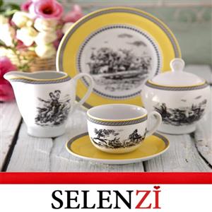 سرویس چینی 17 پارچه چای خوری چینی زرین ایران سری ایتالیا اف مدل ویلیج درجه یک Zarin Iran Porcelain Inds Italia-F Village 17 Pieces Porcelain Tea Set High Grade