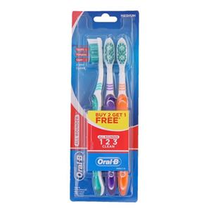 پک مسواک اورال بی Oral-B مدل 123 clean با برس متوسط بسته 3 عددی -