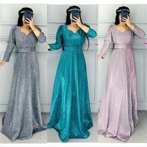 لباس ماکسی مجلسی جدید پوشیده آستین بلند لمه رنگی سایزبزرگ 36 تا 52  برلیان