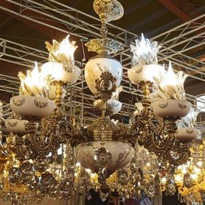 لوستر سرامیکی پنج شاخه ده شعله مدل روژان ابکاری انتیک به همراه ده سال ضمانت تغییر رنگ  از تولیدی