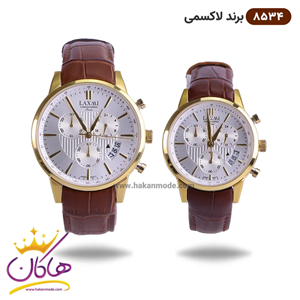 ساعت ست بند چرمی لاکسمی کرنوگراف طلایی کد 8534/1