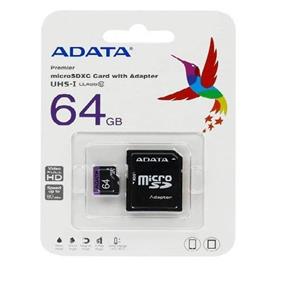 کارت حافظه‌ microSDXC ای دیتا مدل Premier کلاس 10 استاندارد UHS-I U1 به همراه آداپتور SD ظرفیت 64 گیگابایت Adata Premier UHS-I U1 Class 10 microSDXC With Adapter - 64GB