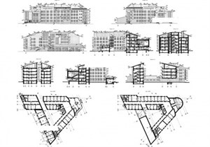 فایل اتوکد طراحی ساختمان اداری طبقه با تمام جزییات دقیق برش،پلان و نما
