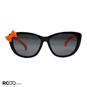 عینک آفتابی پلاریزه پاپیون دار بچه‌گانه با فریم گربه‌ای، مشکی و دسته نارنجی مدل 8198