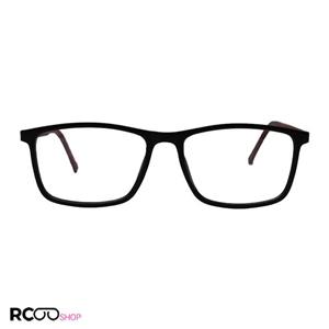عینک طبی TR-90 با فریم مشکی، مستطیلی و دسته فنری و قرمز مدل TR81