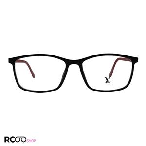 عینک طبی مستطیلی با فریم مشکی، TR-90 و دسته فنری و قرمز مدل T2714