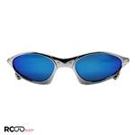 عینک آفتابی اوکلی با فریم نقره ای رنگ، لنز آینه ای و آبی رنگ مدل W2236