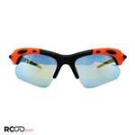 عینک ورزشی نیم فریم با فریم مشکی و نارنجی و لنز آینه ای زرد مدل DOCH01