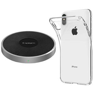 شارژر بی سیم اسپیگن مدل Essential F306W به همراه کاور اسپیگن مدل Liquid Crystal  برای آیفون XS Max