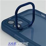 قاب گوشی iPhone 12 آیفون اورجینال هولدر متال NEW SKIN ( new face ) طرح پشت شیشه ای شفاف دور سیلیکونی محافظ لنز دار آبی کد 44