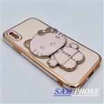 قاب گوشی Iphone X - iPhone XS آیفون اورجبنال طرح ژله ای کیتی KITTY مای کیس گلد لاین آینه ای دور طلایی محافظ لنز دار کالباسی کد 20