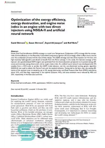 دانلود کتاب Optimization of the exergy efficiency, exergy destruction, and engine noise index in an engine with two direct injectors...