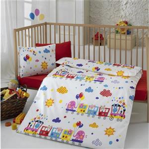 سرویس ملحفه 4 تکه کودک کاتن باکس مدل Yellow choo-choo Cotton Box child Bedsheet Set 1 Person Pcs 