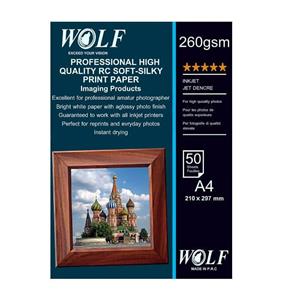 کاغذ عکس سافت سیلک (ابریشمی صاف) 260 گرم ولف سایز A4 Wolf 260g Soft Silky Paper Size A4