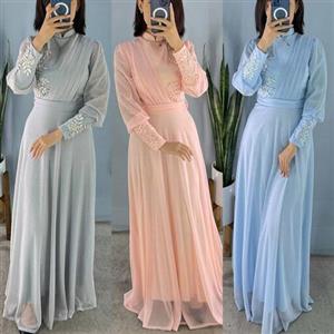 ماکسی لباس مجلسی پوشیده حریر اکلیلی طوسی سایزبزرگ 44 تا 50 سوگند