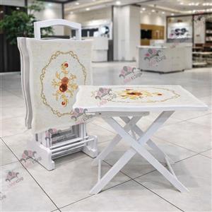 میز عسلی تاشو چمدانی چوبی معرق استخوانی مدل سزار