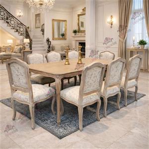 میز ناهار خوری 8 نفره کلاسیک چوبی مدل فرانسوی