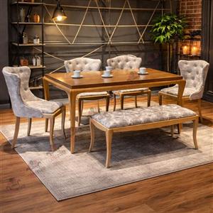 میز ناهار خوری 6 نفره چستر چوبی نیمکت دار مدل آنیسا