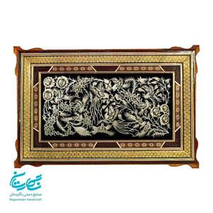 تابلو قلمزنی با قاب خاتم کاری ترنج 50 در 80 
