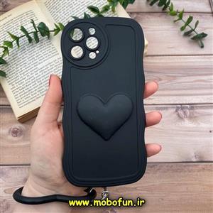 قاب گوشی iPhone 12 Pro Max آیفون طرح بالشتی النگویی قلبی سه بعدی سیلیکونی محافظ لنز دار مشکی کد 754