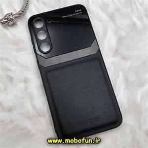 قاب گوشی Galaxy S23 Plus سامسونگ طرح چرم و گلس دلیکات DELICATE محافظ لنز دار مشکی کد 7