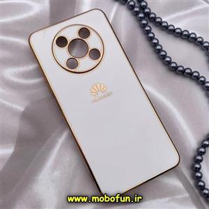 قاب گوشی Huawei Nova Y90 هوآوی طرح ژله ای مای کیس گلد لاین دور طلایی محافظ لنز دار سفید کد 20